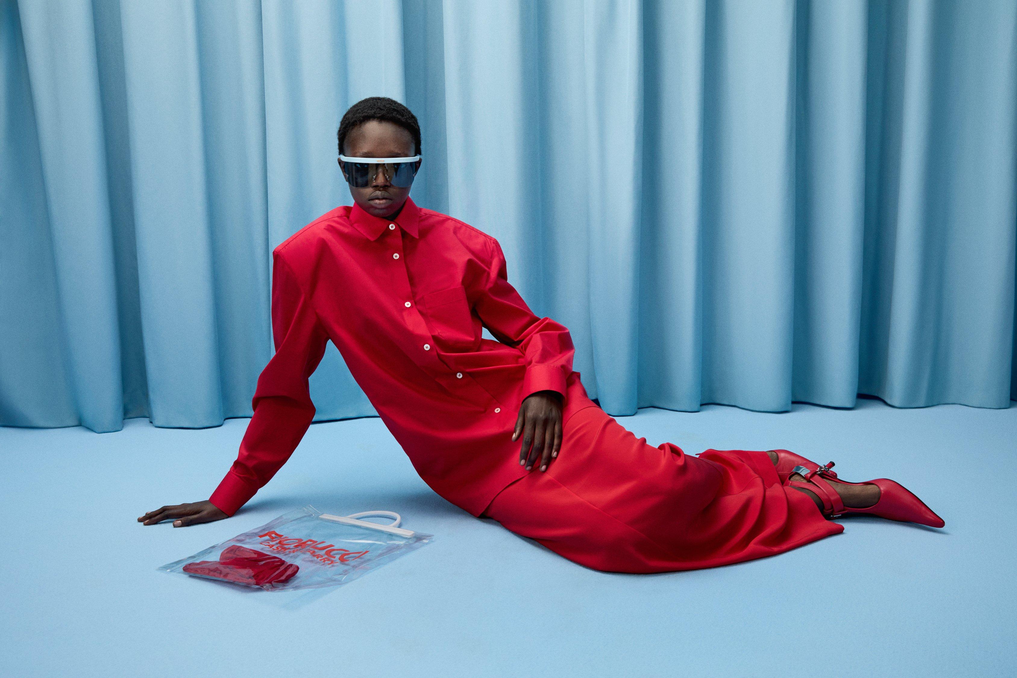 Embroidered Padded Shirt in red.